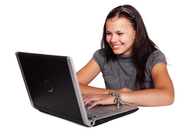 woman touching laptop